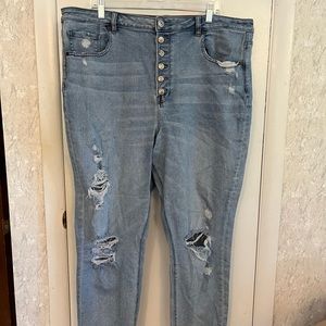 Button up high waisted ankle length jeans- stretchy